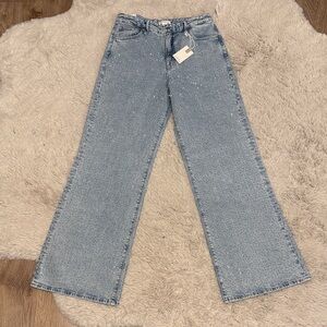Good American Crystal Rhinestone Embellished Good Ease Relaxed Wide Leg Jean